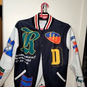 Graphic Varsity Jacket Blue and White Unisex